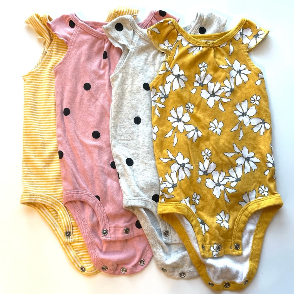 Pink Floral and Dots Baby Girl Onsies Bundle, 12 months, Simple Joys by Carter’s